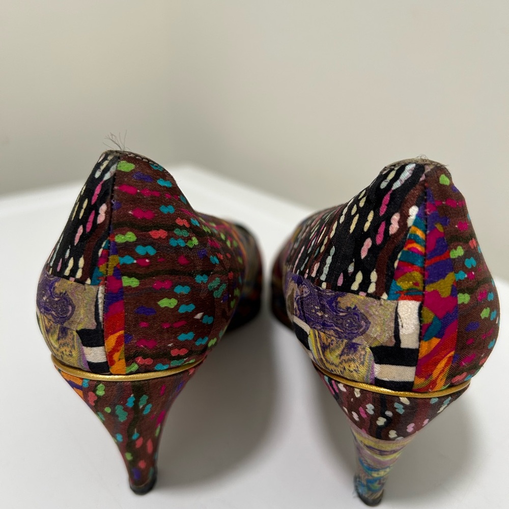 Sesto Meucci Artsy Silk Heels Brown Green Multi Size 8 N Narrow - Picture 4 of 13